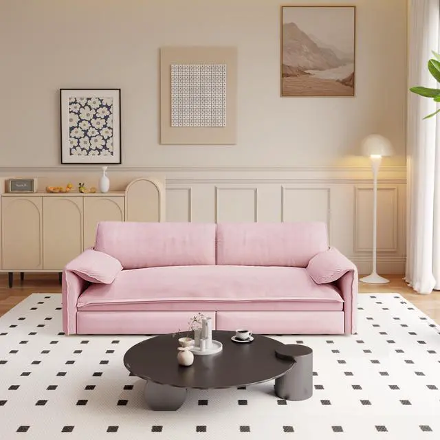 Alt view image 5 of 7 - 66" Queen Pull Out Sofa Bed, 3-in-1 Convertible Sleeper Sofa with Side Storage,Multi-Functional Velvet Loveseat Bed for Living Room,Bedroom,Apartment,Office(Old Sku:W1885P163513;New Sku:W1885S00226)