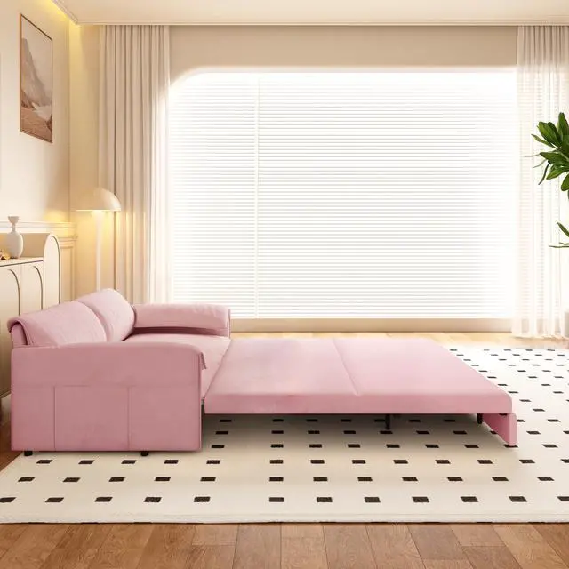 Alt view image 6 of 7 - 66" Queen Pull Out Sofa Bed, 3-in-1 Convertible Sleeper Sofa with Side Storage,Multi-Functional Velvet Loveseat Bed for Living Room,Bedroom,Apartment,Office(Old Sku:W1885P163513;New Sku:W1885S00226)