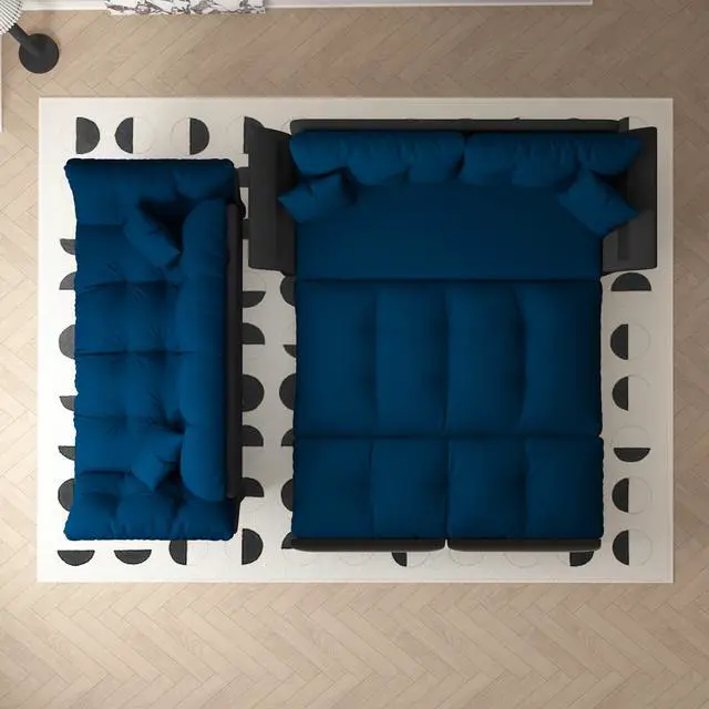 Alt view image 6 of 7 - 74.8" Queen Pull Out Sofa Bed, 3-in-1 Convertible Sleeper Tufted Sofa with 2 Soft Pillows,Multi-Functional Velvet Loveseat Bed,Blue(Old Sku:W1885S00083/W1885S00130)