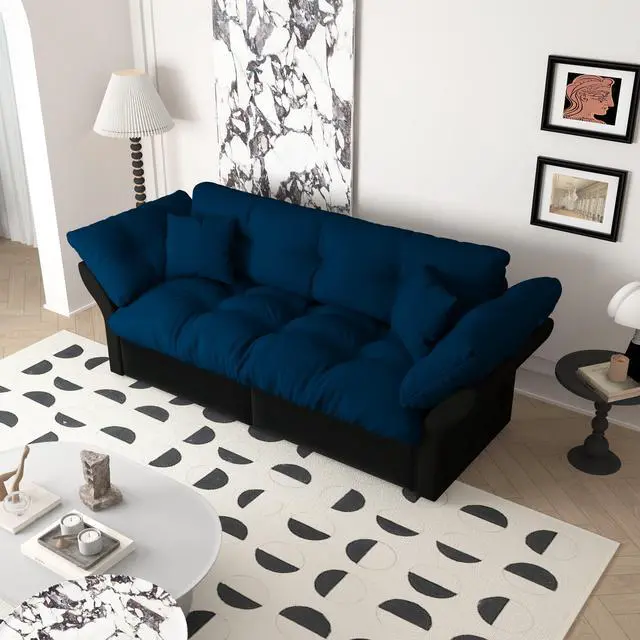 Alt view image 3 of 7 - 74.8" Queen Pull Out Sofa Bed, 3-in-1 Convertible Sleeper Tufted Sofa with 2 Soft Pillows,Multi-Functional Velvet Loveseat Bed,Blue(Old Sku:W1885S00083/W1885S00130)