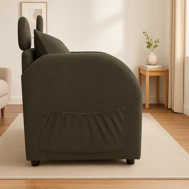 Alt view image 5 of 7 - Dark Gray Bunny-Ear Pet-Friendly Armchair with Scratch-Resistant Fabric, Built-in Cat & Dog Hideaway, Dual-Use Sofa Chair with Side Pocket, 27.4 x 25.2 x 37.4 inch
