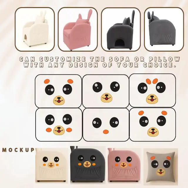 Alt view image 6 of 7 - Velvet Pink Bunny-Ear Pet-Friendly Armchair with Built-in Cat & Dog Hideaway, Plush Dual-Use Sofa Chair with Side Pocket, 27.4 x 25.2 x 37.4 inch