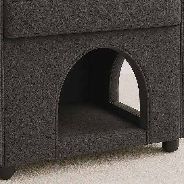 Alt view image 5 of 7 - Dark Gray Bunny-Ear Pet-Friendly Armchair with Scratch-Resistant Fabric, Triple-Entry Pet Hideaway Openings, Dual-Use Sofa Chair, 27.4 x 25.2 x 37.4 inch