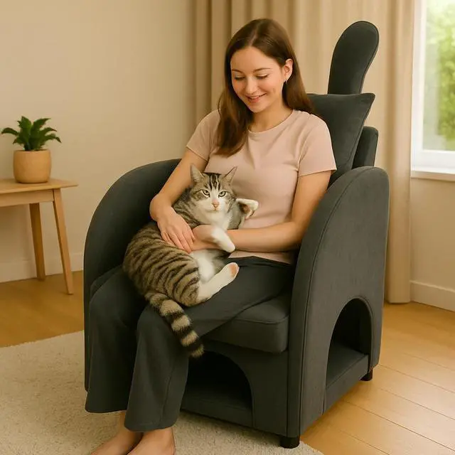 Alt view image 7 of 7 - Dark Gray Bunny-Ear Pet-Friendly Armchair with Scratch-Resistant Fabric, Triple-Entry Pet Hideaway Openings, Dual-Use Sofa Chair, 27.4 x 25.2 x 37.4 inch
