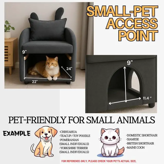 Alt view image 4 of 7 - Dark Gray Bunny-Ear Pet-Friendly Armchair with Scratch-Resistant Fabric, Triple-Entry Pet Hideaway Openings, Dual-Use Sofa Chair, 27.4 x 25.2 x 37.4 inch