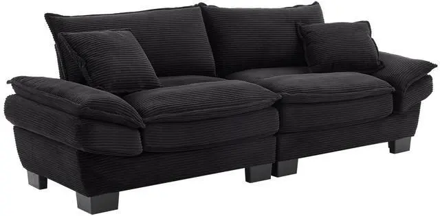 Alt view image 3 of 7 - Corduroy Sofa Sleeper Couch Loveseat Sofa with Pillows Comfy Upholstered Deep Seat Sofa for Bedroom,Living Room,Apartment,Office,Dorm-Black Corduroy