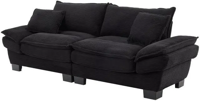Alt view image 5 of 7 - Corduroy Sofa Sleeper Couch Loveseat Sofa with Pillows Comfy Upholstered Deep Seat Sofa for Bedroom,Living Room,Apartment,Office,Dorm-Black Corduroy