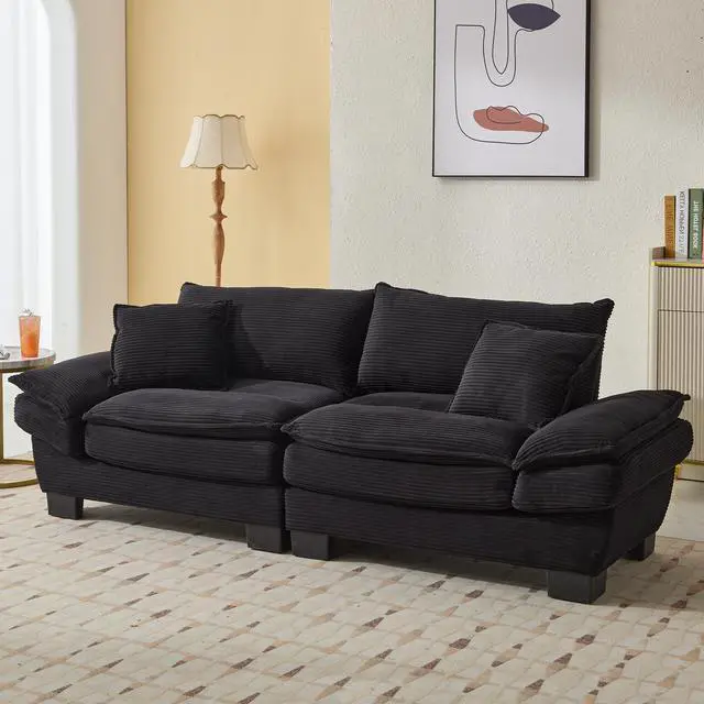 Main image of Corduroy Sofa Sleeper Couch Loveseat Sofa with Pillows Comfy Upholstered Deep Seat Sofa for Bedroom,Living Room,Apartment,Office,Dorm-Black Corduroy