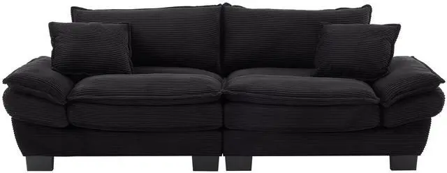 Alt view image 2 of 7 - Corduroy Sofa Sleeper Couch Loveseat Sofa with Pillows Comfy Upholstered Deep Seat Sofa for Bedroom,Living Room,Apartment,Office,Dorm-Black Corduroy