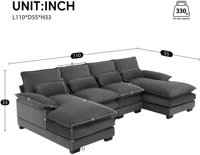 Alt view image 2 of 7 - [VIDEO provided][New]109.8*55.9" Modern U-shaped Sectional Sofa with Waist Pillows,6-seat Upholstered Symmetrical Sofa Furniture,Sleeper Sofa Couch with Chaise Lounge for Living Room,Apartment,5 Color
