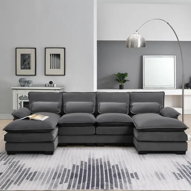 Main image of [VIDEO provided][New]109.8*55.9" Modern U-shaped Sectional Sofa with Waist Pillows,6-seat Upholstered Symmetrical Sofa Furniture,Sleeper Sofa Couch with Chaise Lounge for Living Room,Apartment,5 Color