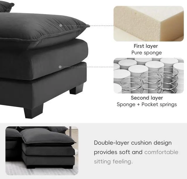 Alt view image 6 of 7 - [VIDEO provided][New]109.8*55.9" Modern U-shaped Sectional Sofa with Waist Pillows,6-seat Upholstered Symmetrical Sofa Furniture,Sleeper Sofa Couch with Chaise Lounge for Living Room,Apartment,5 Color
