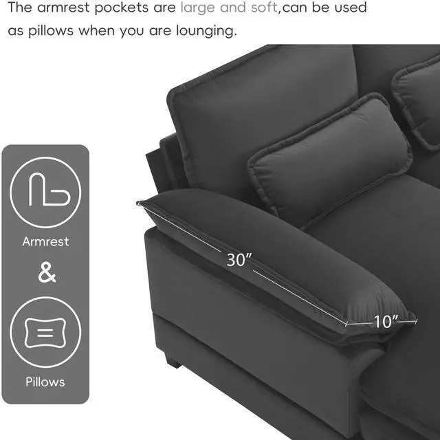 Alt view image 4 of 7 - [VIDEO provided][New]109.8*55.9" Modern U-shaped Sectional Sofa with Waist Pillows,6-seat Upholstered Symmetrical Sofa Furniture,Sleeper Sofa Couch with Chaise Lounge for Living Room,Apartment,5 Color
