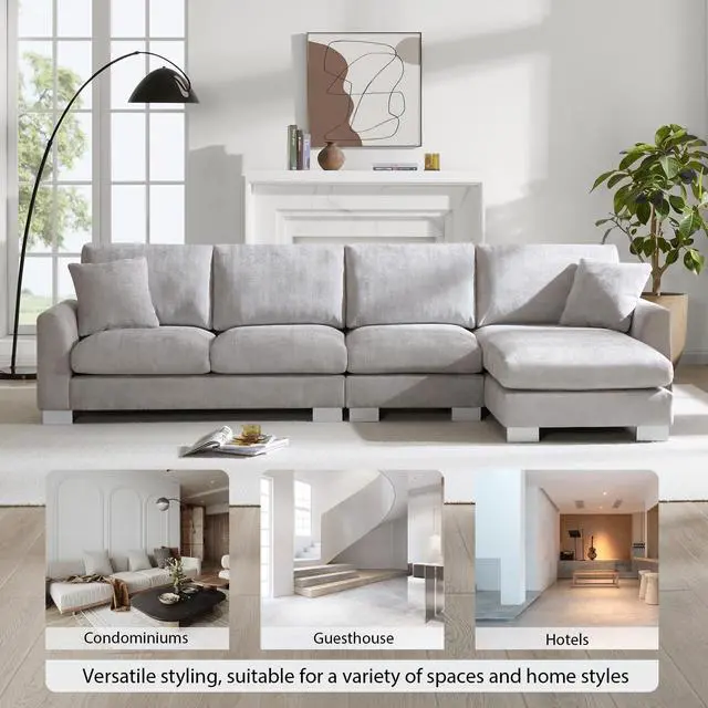 Alt view image 5 of 7 - 119*55" Modern Oversized Sectional Sofa,L-shaped Luxury Couch Set with 2 Free pillows,5-seat Chenille Indoor Furniture with Chaise for Living Room,Apartment,Office,2 Colors