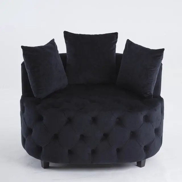 Alt view image 2 of 7 - A&A Furniture,Width 40.6 inches Accent Chair / Classical Barrel Chair for living room / Modern Leisure Sofa Chair (Black)