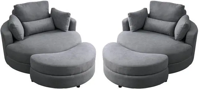 Main image of [Video] Welike Swivel Accent Barrel Modern Dark Grey Sofa Lounge Club Big Round Chair with Storage Ottoman Linen Fabric for Living Room Hotel with Pillows,2PCS.