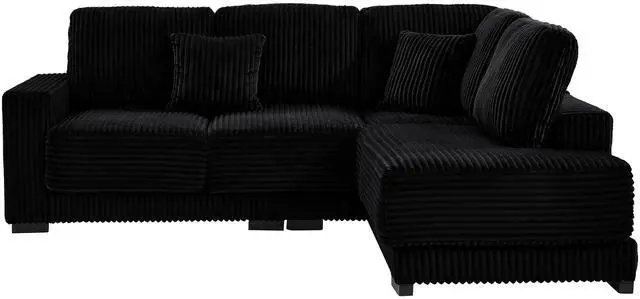 Alt view image 7 of 7 - 93" Sectional Sofa, L Shaped Sofa Couch with Reversible Chaise Lounge, Upholstered Soft Corduroy Couch for Living Room, Apartment (Black)