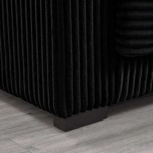 Alt view image 5 of 7 - 93" Sectional Sofa, L Shaped Sofa Couch with Reversible Chaise Lounge, Upholstered Soft Corduroy Couch for Living Room, Apartment (Black)