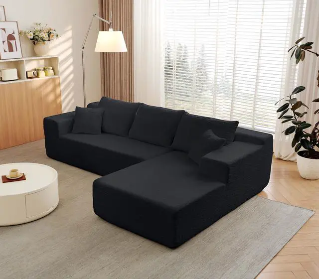 Alt view image 4 of 6 - 104" Cloud Sectional Couch with L-Shape Chaise,Modern Modular Sofa with Deep Seat, Upholstered Couches for Living Room Bedroom,No Assembly Required, black (Innovative Chenille Fabric)