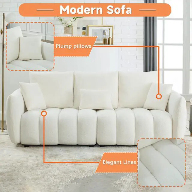 Alt view image 5 of 7 - [video] MH 81" Premium Teddy fabric Sofa with 3 Back Pillows and 3 back Cushions Solid Wood Frame 3-Seater Sofa, Oversized Upholstered Chair for Living Room, Bedroom, Apartment and OfficeW1193S00065