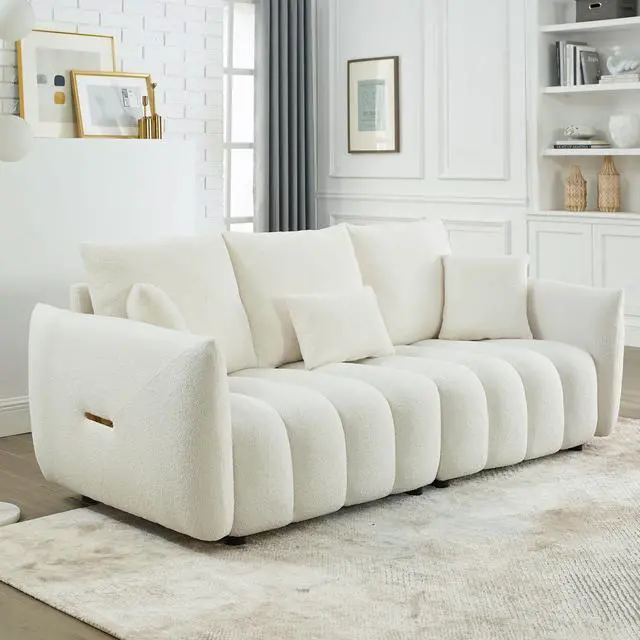 Main image of [video] MH 81" Premium Teddy fabric Sofa with 3 Back Pillows and 3 back Cushions Solid Wood Frame 3-Seater Sofa, Oversized Upholstered Chair for Living Room, Bedroom, Apartment and OfficeW1193S00065