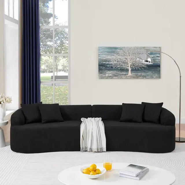 Alt view image 3 of 7 - Curved Modular Sectional Sofa in Lamb's Wool Fabric, Modern Minimalist Style, Compressed (No Assembly Required), Comfy for Living Room & Bedroom - Black