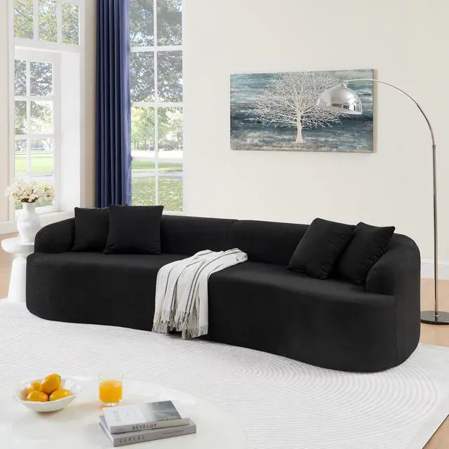Main image of Curved Modular Sectional Sofa in Lamb's Wool Fabric, Modern Minimalist Style, Compressed (No Assembly Required), Comfy for Living Room & Bedroom - Black