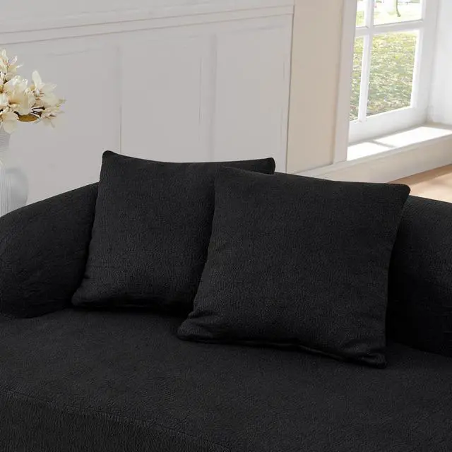 Alt view image 4 of 7 - Curved Modular Sectional Sofa in Lamb's Wool Fabric, Modern Minimalist Style, Compressed (No Assembly Required), Comfy for Living Room & Bedroom - Black
