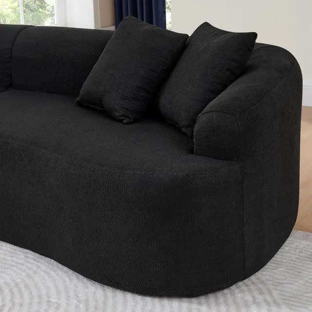 Alt view image 5 of 7 - Curved Modular Sectional Sofa in Lamb's Wool Fabric, Modern Minimalist Style, Compressed (No Assembly Required), Comfy for Living Room & Bedroom - Black