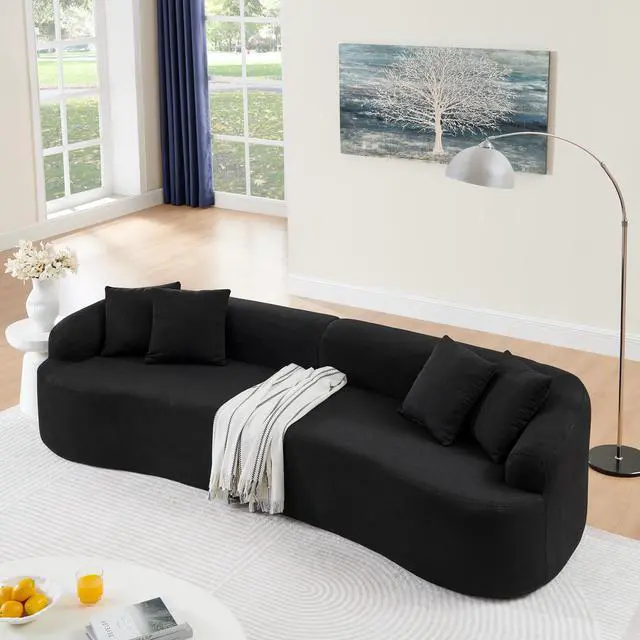 Alt view image 2 of 7 - Curved Modular Sectional Sofa in Lamb's Wool Fabric, Modern Minimalist Style, Compressed (No Assembly Required), Comfy for Living Room & Bedroom - Black