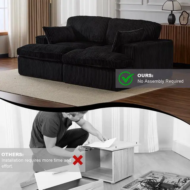 Alt view image 6 of 7 - Double Chaise Lounge Chair Indoor,Oversized Upholstered Sleeper Cloud Couch,Deep Seat Luxury Sofa Bed,Sectional Sofa Chaise Love-seat,Corduroy Reading Chair for Living Room,No Assembly Required,Black