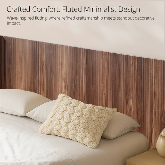 Alt view image 2 of 3 - Wood Headboard Queen Size, 64.4" Wide Wooden Queen Headboard Only, Modern Farmhouse Headboards, Wall Mounted Fluted Panel, Wingback Boho Headboards, Walnut