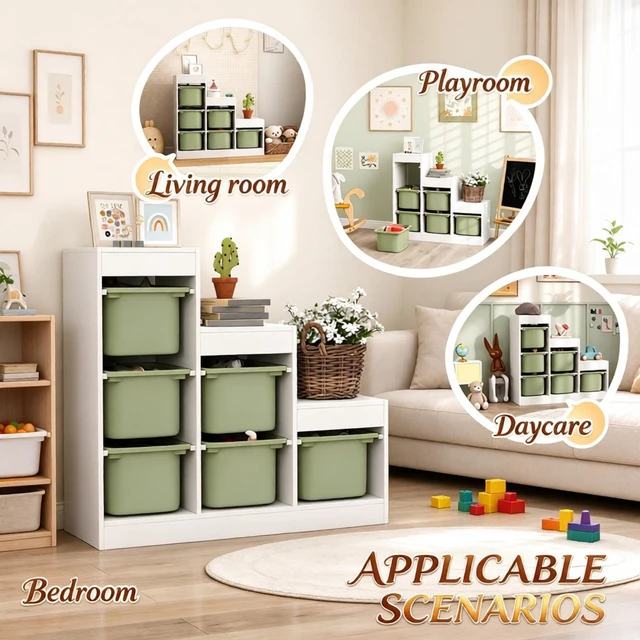Alt view image 5 of 7 - 3-Tier Kids Toy Storage Organizer with 6 Removable Storage Bins, Children Bookshelf, Toy Storage Cabinet for Playroom, Bedroom, Kids Ages 3-8