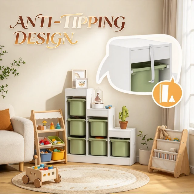 Alt view image 6 of 7 - 3-Tier Kids Toy Storage Organizer with 6 Removable Storage Bins, Children Bookshelf, Toy Storage Cabinet for Playroom, Bedroom, Kids Ages 3-8