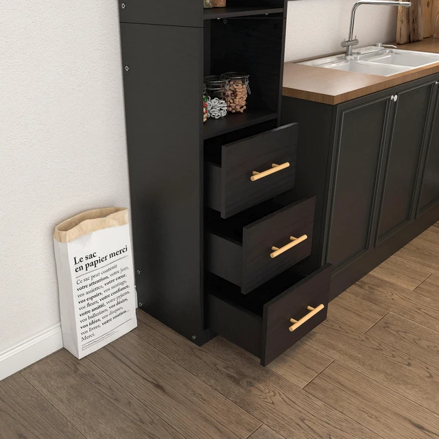 Alt view image 3 of 7 - 85.04" Tall Storage Cabinet with Drawer and Shelves, Narrow Cabinet for Bathroom, Laundry, and Living Room, Black