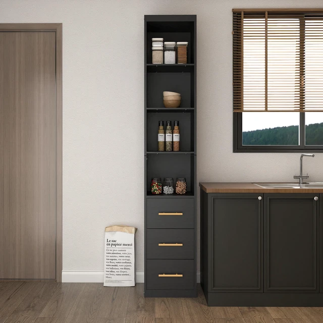 Main image of 85.04" Tall Storage Cabinet with Drawer and Shelves, Narrow Cabinet for Bathroom, Laundry, and Living Room, Black
