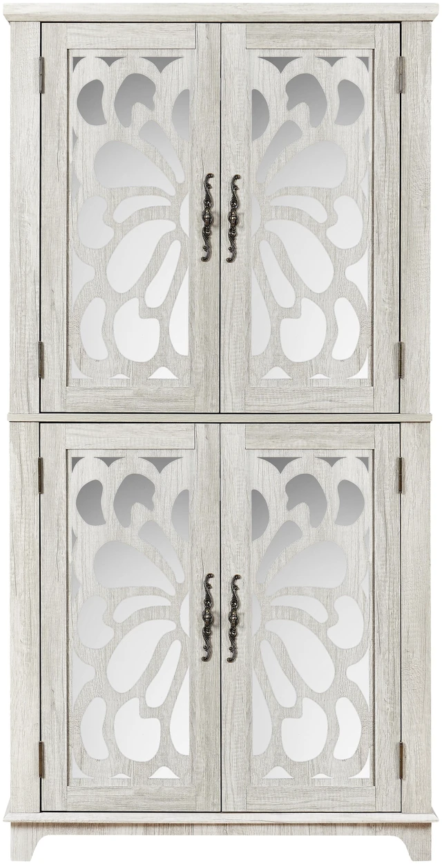 Main image of Tall Storage Cabinet with Acrylic Mirror Carved Doors, MDF Wood Cabinet with Adjustable Shelves, Freestanding Sideboard Cupboard for Living Room Kitchen, AntiTipping Device Included