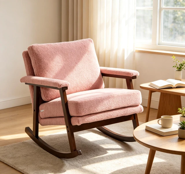 Main image of Mid Century Modern Accent Chair ,rocking chair with Solid Wood Frame, Upholstered Living Room Chairs , Reading Armchair for Bedroom Sunroom