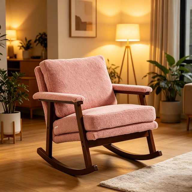 Alt view image 2 of 3 - Mid Century Modern Accent Chair ,rocking chair with Solid Wood Frame, Upholstered Living Room Chairs , Reading Armchair for Bedroom Sunroom