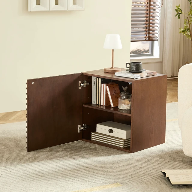 Alt view image 2 of 7 - 20.47'' Wooden Side Cabinet with Geometric Embossed Relief Nightstand with 2 Drawers, Suitable for Bedrooms and Living Rooms,No Need Assembly. BROWN