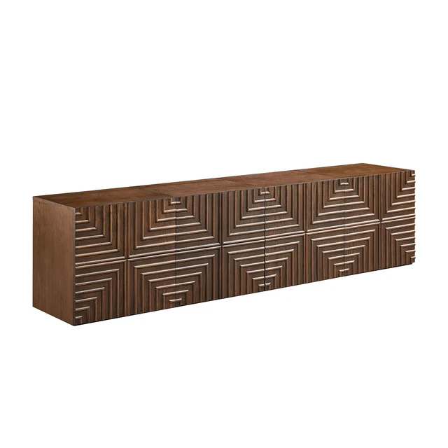 Alt view image 7 of 7 - 20.47'' Wooden Side Cabinet with Geometric Embossed Relief Nightstand with 2 Drawers, Suitable for Bedrooms and Living Rooms,No Need Assembly. BROWN