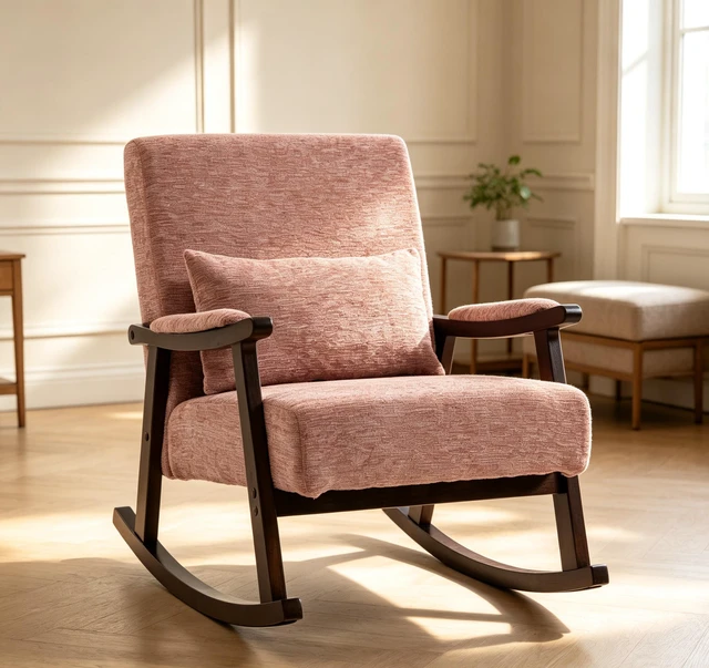 Main image of Mid Century Modern Accent Chair rocking chair with Solid Wood Frame, Upholstered Living Room Chair, Reading Armchair for Bedroom Sunroom