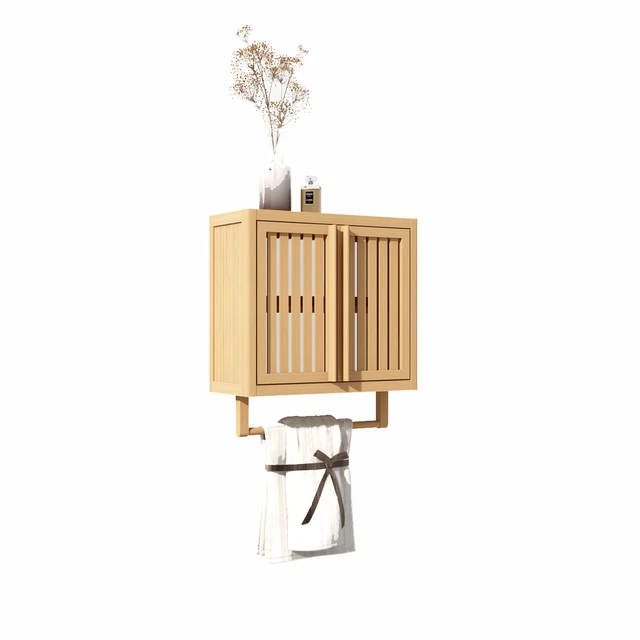 Alt view image 6 of 7 - Bathroom cabinet wall mounted Bamboo toilet storage box