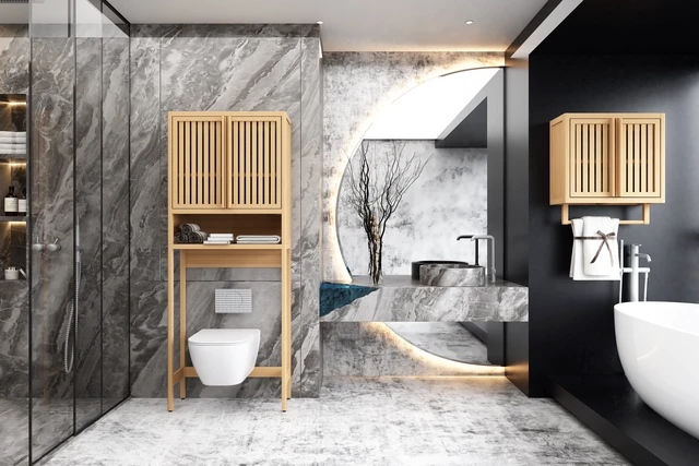 Alt view image 4 of 7 - Bathroom cabinet wall mounted Bamboo toilet storage box