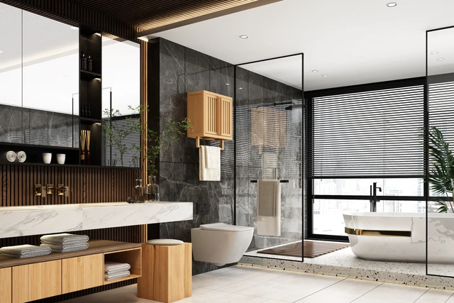 Alt view image 3 of 7 - Bathroom cabinet wall mounted Bamboo toilet storage box