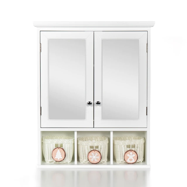 Alt view image 5 of 7 - Bathroom Storage Cabinet, Medicine Cabinets for Bathroom with Mirror, 2 Doors 2 Adjustable Shelf + 3 Christmas Style Storage Basket, White Wood Cabinet Wall Mounted for Bathroom Laundry Room Kitchen