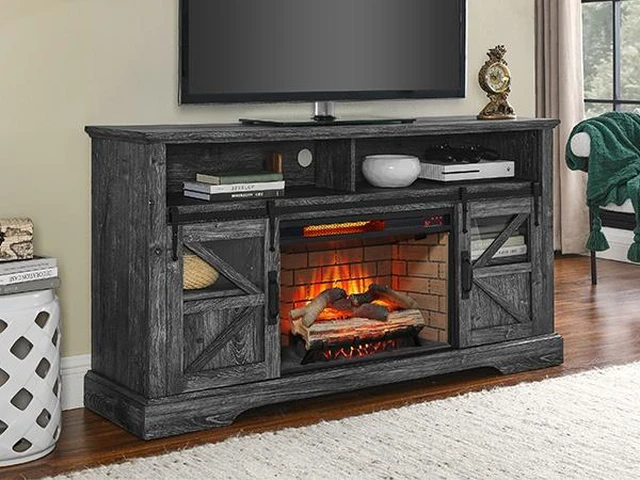 Main image of 60 Inch Electric Fireplace Entertainment Center With Door Sensor-Dark Rustic Oak