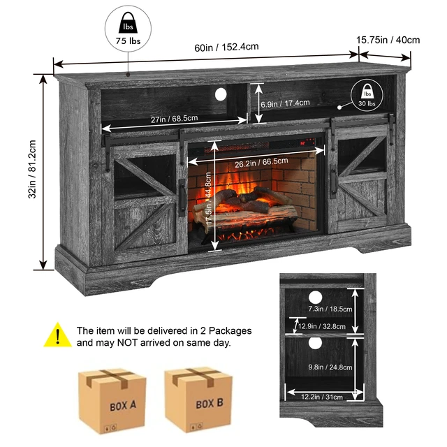 Alt view image 4 of 7 - 60 Inch Electric Fireplace Entertainment Center With Door Sensor-Dark Rustic Oak