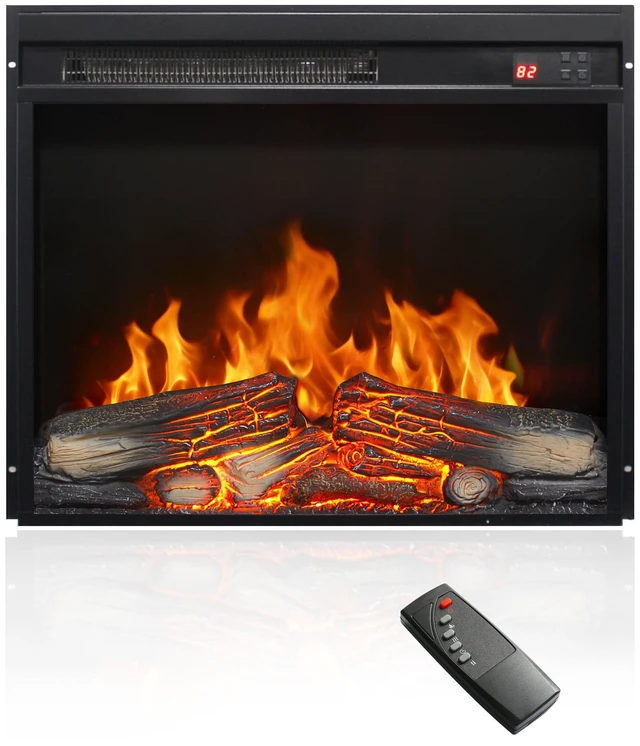 Main image of 23 inch electric fireplace insert, ultra thin heater with log set & realistic flame, remote control with timer, overheating protection