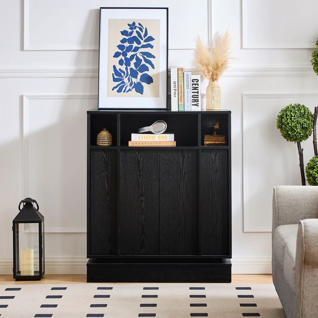 Main image of Sideboard Buffet Cabinet with Storage, Farmhouse Fluted Sideboard with 2 Doors & Adjustable Shelf, TV Media Console, Storage Cabinet for Entryway Hallway Kitchen Dining Living Room, Black